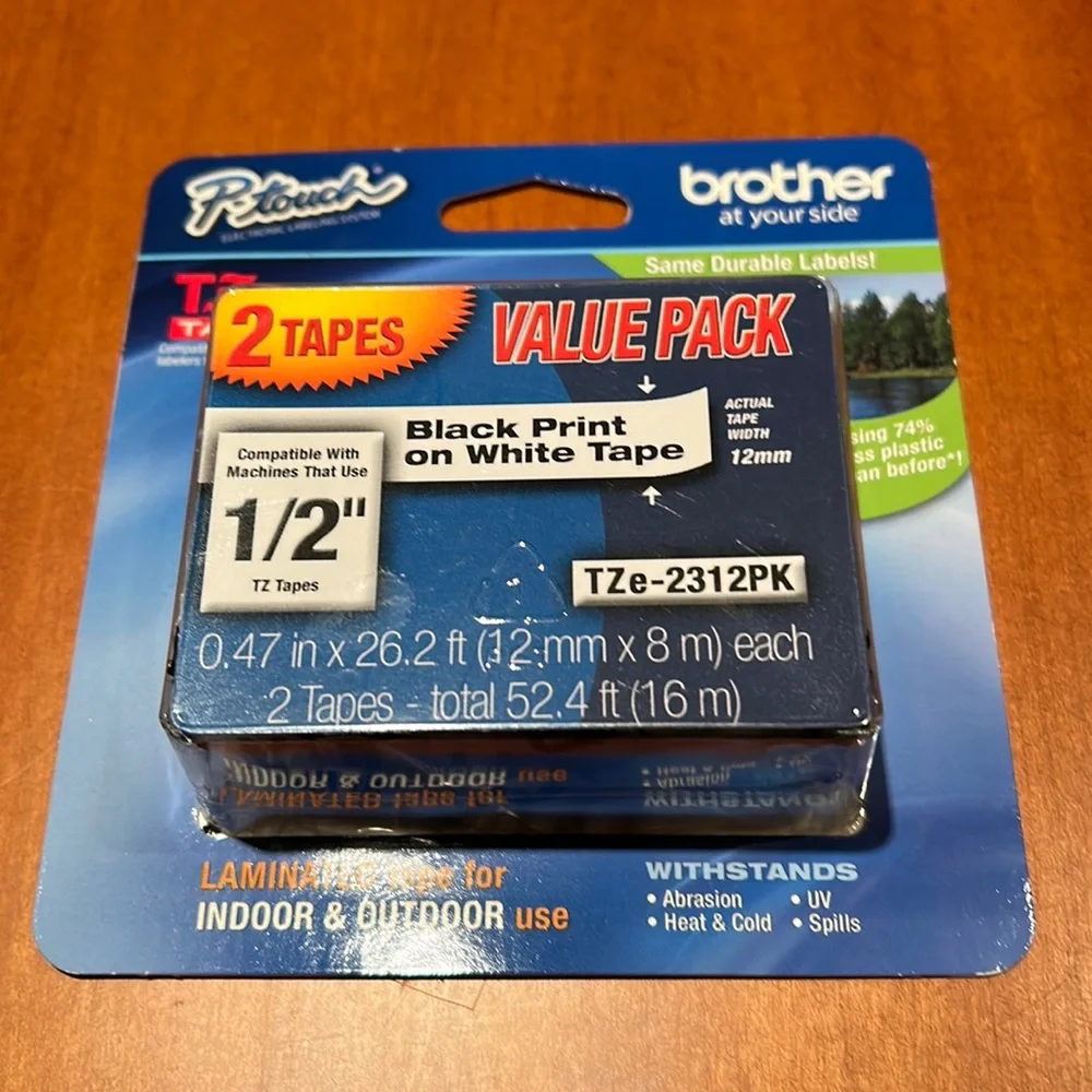 Brother brand tape for p-touch label maker 2 tapes in unopened package 1/2 inch